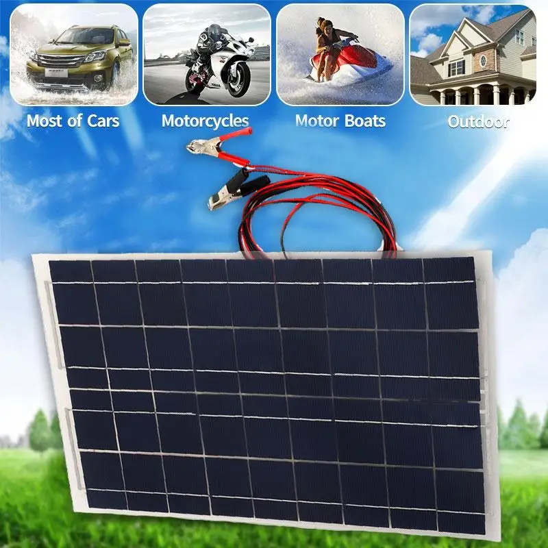 amzdeal DIY 18V 30W Smart Solar Panel Car RV Boat Battery Charger Universal W/Alligator Clip Professional Home Travelling Gift |
