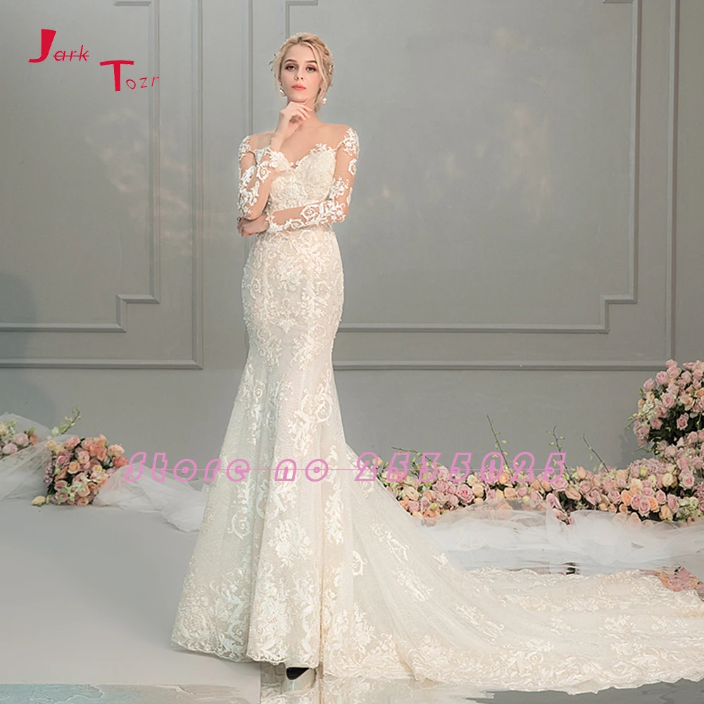 New Arrival Vestido de Novia Sirena Appliques Tulle White Mermaid Wedding Dress Long Sleeve Zipper Back Vestidos Casamento | Свадьбы и