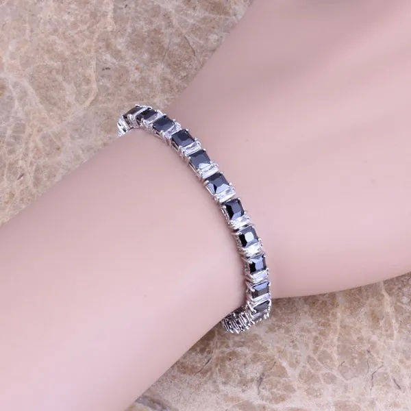Браслет цепочка с черным кубическим цирконием 7 дюймов S0307|chain bracelet|link chain braceletbracelet
