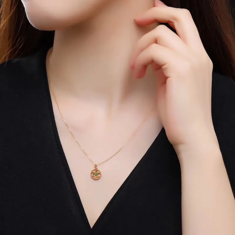 Aazuo Real 18K Rose Gold Natural Ruby Round Lucky Star Palace Free Pendent Necklace gift for Women Wedding Birthday Party Au750 | Украшения