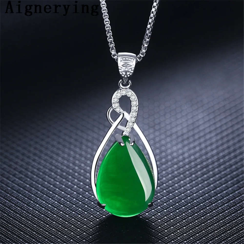 

Sterling 925 Silver For Women's Necklace Red Corundum/Green Agate Pendant Jade Medulla Short Collarbone Jewelry Multi Color Jade