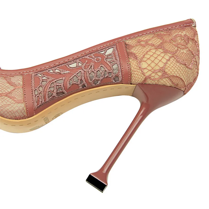 

BIGTREE 7 Colors Sexy Mesh Lace Cut-Outs Women Pumps Pointed Toe Fashion Party Shoes Shallow High Heels Shoes Women's Show Thin