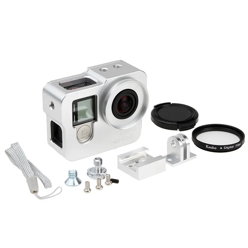 Go pro hero 4/3+ аксессуары, защитный Алюминиевый металлический чехол Крышка для корпуса оболочка крышка объектива для gopro 3+ 4 hero 4/hero 3