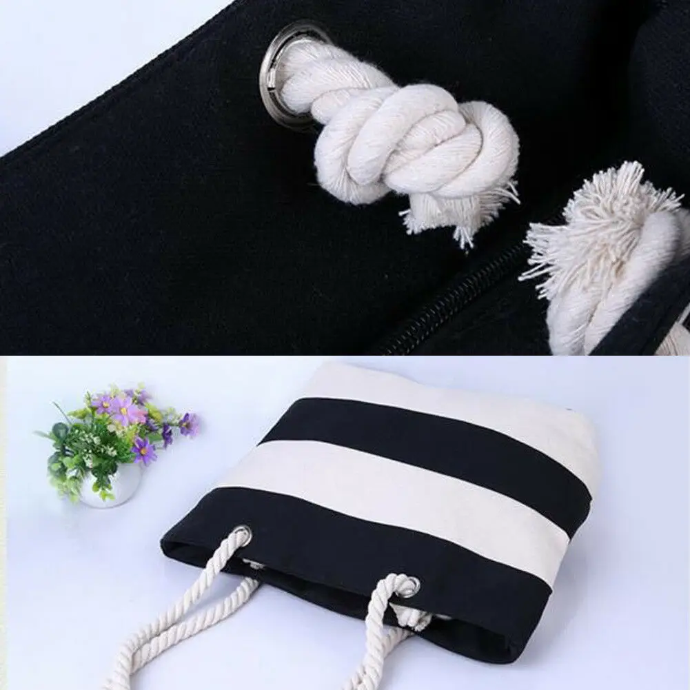 

2019 Brand New Style Women Shoulder Holiday Beach Bag Large Stripe Summer Tote Shopper Travel Canvas