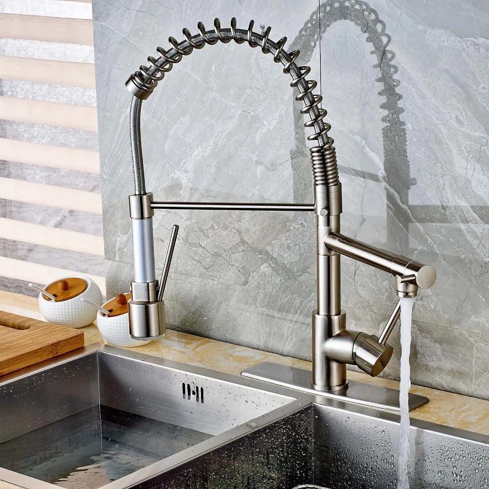 Современный светодиодный смеситель для кухни с матовым никелевым пружинным