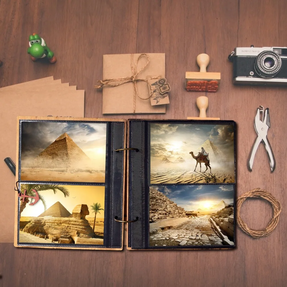 Деревянная обложка с компасом Giftgarden 4x6 дюймов фотоальбом со свободными листьями