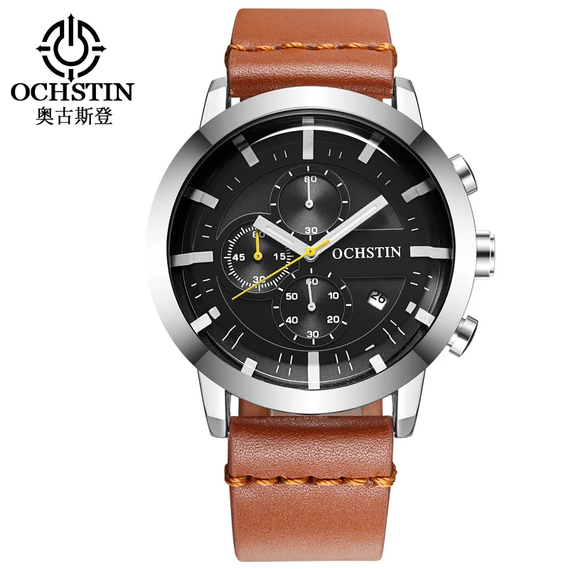 Часы хронограф мужские Кварцевые водонепроницаемые с кожаным ремешком|saat men|saat
