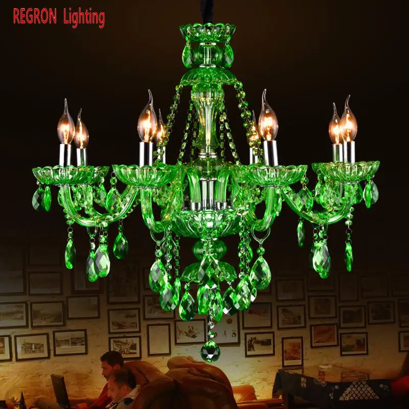 Regron Led люстры антикварная 6/8 руки зеленый Стекло хрустальная люстра лампа для