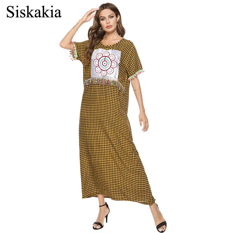 Siskakia модное клетчатое Полосатое женское Макси длинное платье с принтом и