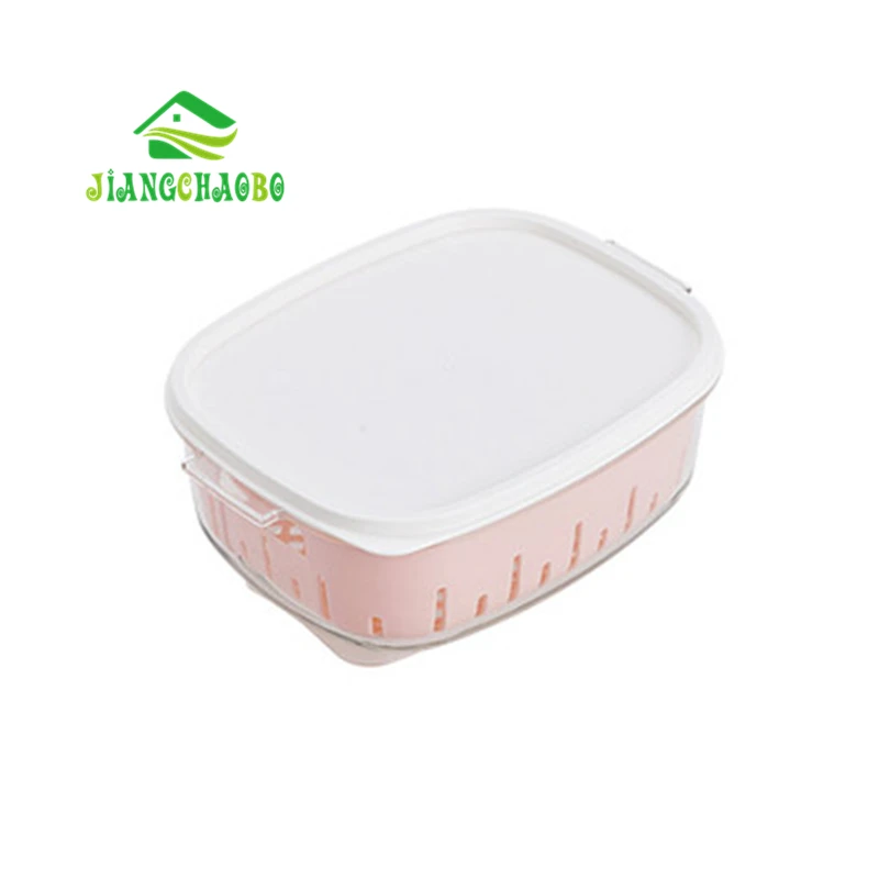 S Pink Двухслойная коробка для свежего хранения, большая коробка для хранения еды на холодильник, домашняя прозрачная коробка для хранения продуктов, пластиковая коробка для кухни - Цвет: S Pink