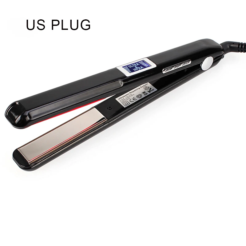 Iron Keratin Argan Oil Recover Hair Damaged Smoothly Ultrasonic Infrared Hair Care Iron LCD Display Hair Treatment - Цвет: Black US Plug
