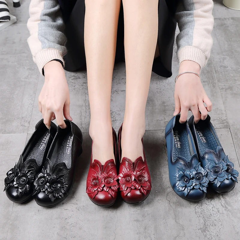 

GKTINOO Spring Autumn Retro Style Handmade Shoes Women Thick With Heels Pumps Round Toe High Heels Genuine Leather Shoe