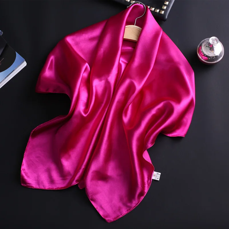 Роскошный брендовый Шелковый квадратный шарф для женщин, повязка для волос, бандана, Пашмина, сплошной цвет, женский платок, мусульманский хиджаб, магазины 90x90 см - Цвет: 15