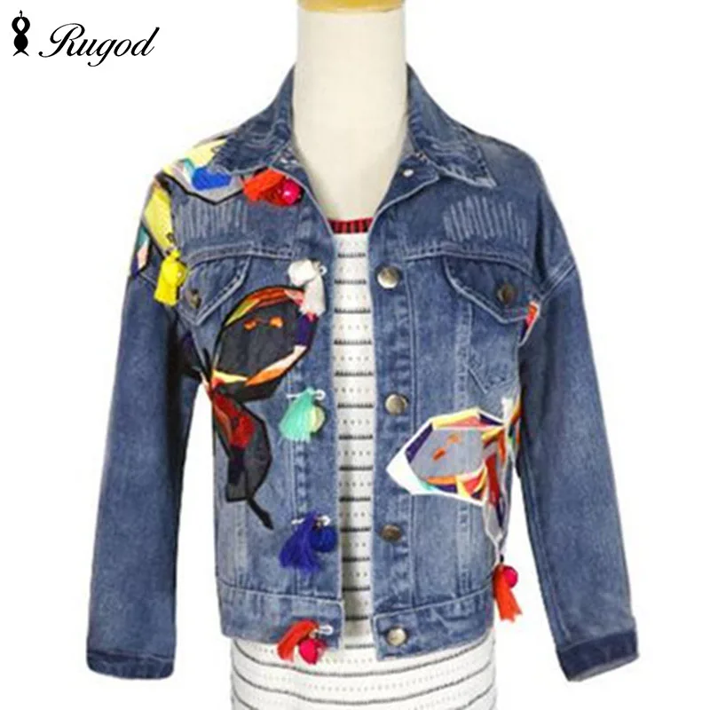 

2021 New arrival women's butterfly Embroidery denim jacket Women Jeans Coats Lady's casual loose coat Female fashion outerwear