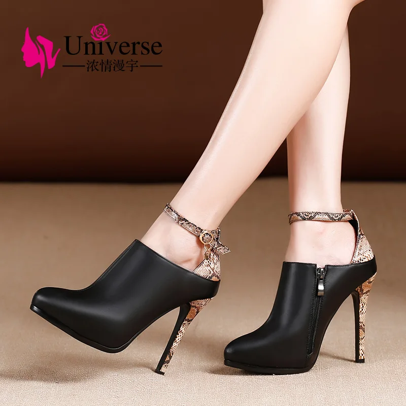 Туфли лодочки женские из натуральной кожи на высоком каблуке 11 см|party shoes|black high