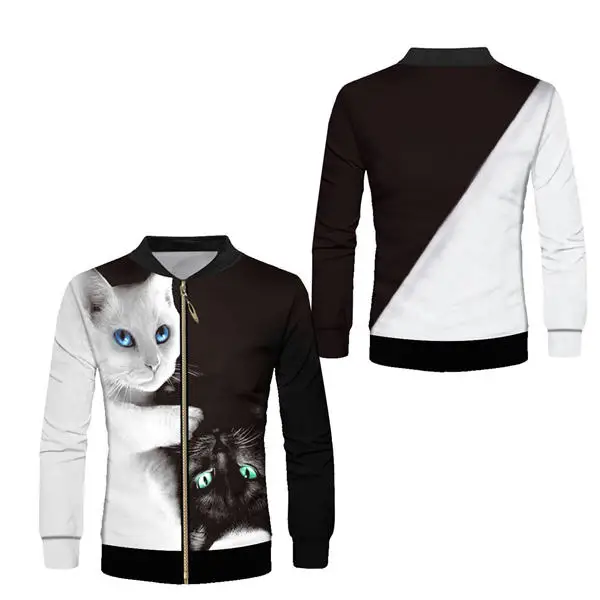 black white cats Хипстерские роскошные цветочные мужские бейсбольные куртки на молнии унисекс уличные хип хоп рэппер Спортивная ветровка бомбер пальто на заказ S-6XL - Цвет: black white cats