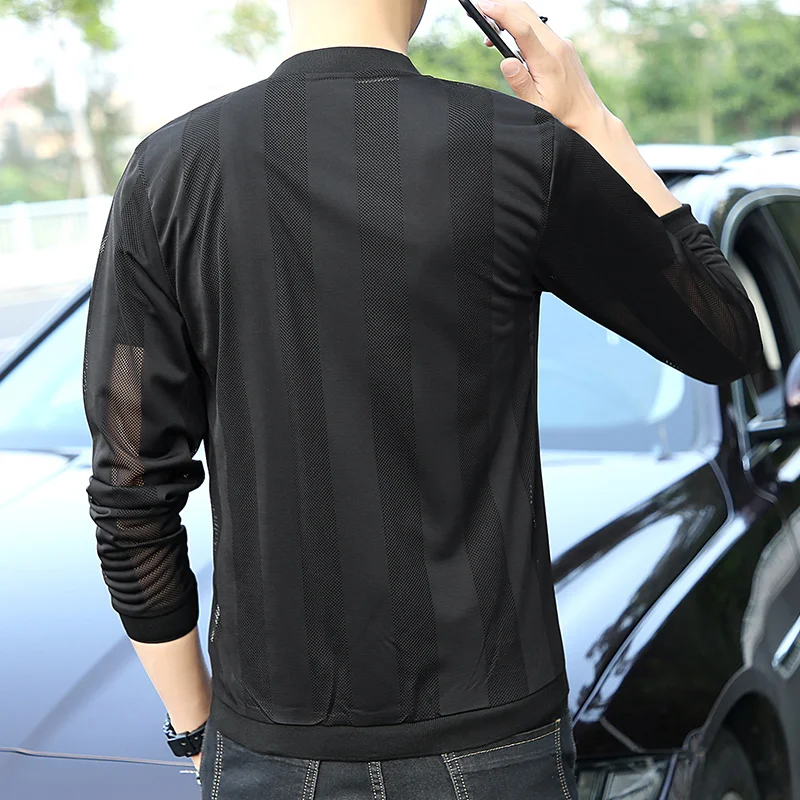 Новинка 2019 мужская куртка летняя версия полый в полоску с сеткой сшитая тонкая