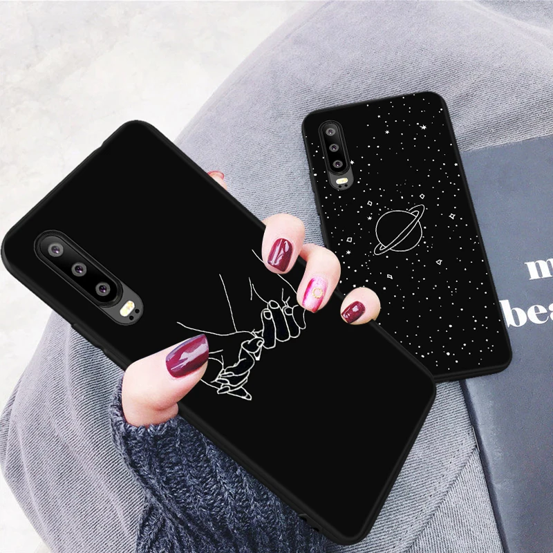 Черный чехол с узором для huawei P30 P20 P10 Pro Lite задняя крышка чехол для huawei P8 P9 Lite цветной узор матовый чехол
