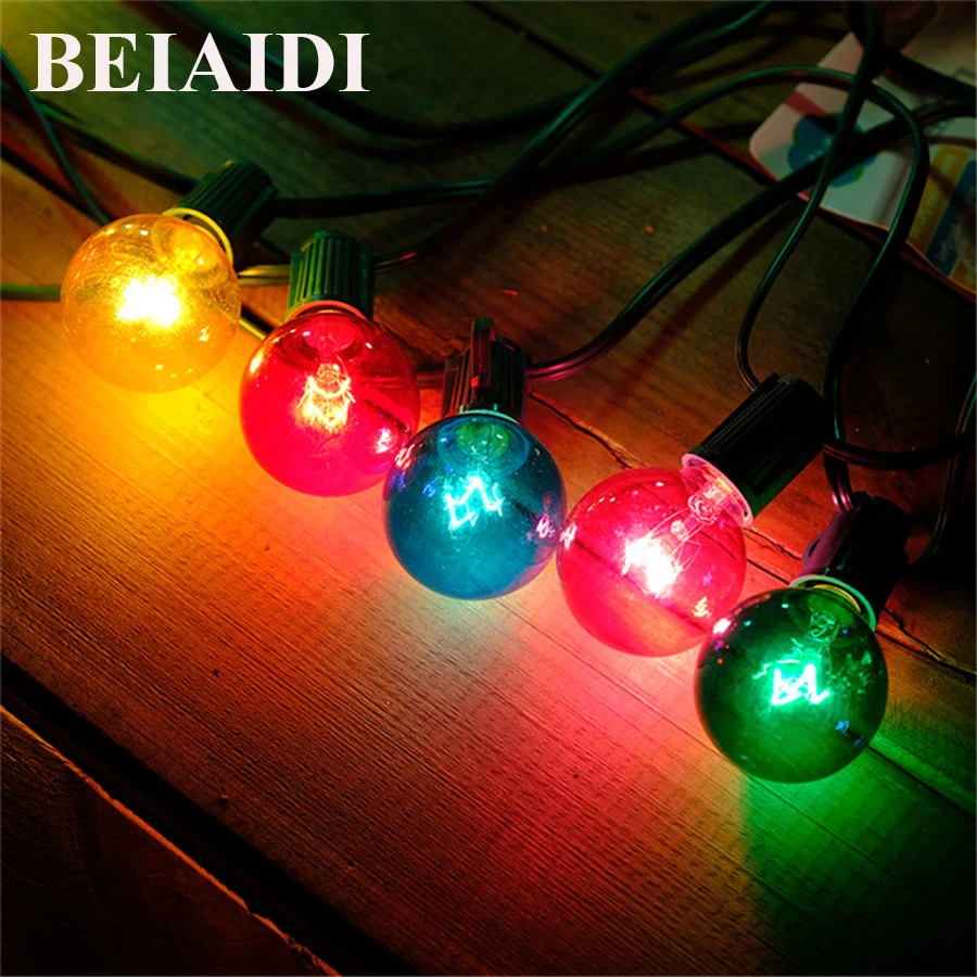 

BEIAIDI 25Ft G40 светодиодная гирлянда с лампочками, 25 шт., светодиодная гирлянда с круглыми лампочками для сада, Рождества, внутреннего дворика, св...