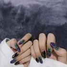 Накладные ногти в американском стиле, длинные, зеленые, фиолетовые, чистый цвет, с принтом, женские, полностью закрывающие ногти