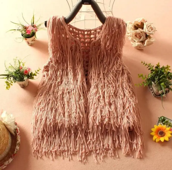 Осенний наряд новый вязаный кардиган с бахромой жилет Высококачественная