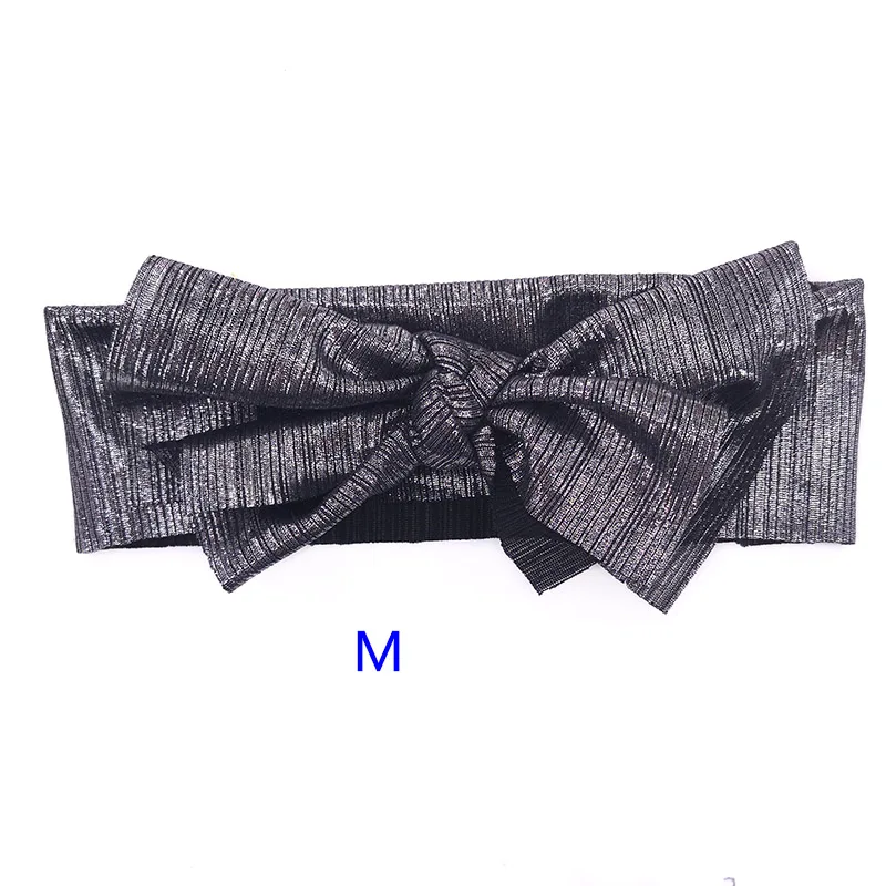darkgray-M Повязка на голову с серебристым металлическим бантом для новорожденных мальчиков и девочек, Милая Детская повязка на голову, аксессуары для новорожденных, подарки - Цвет: darkgray-M