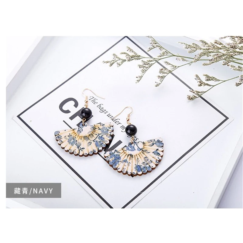 PINKSEE 2017 New Accessories Fashion Temperament Earrings Green Wood Fan Pearl Brincos For Women Pendientes | Украшения и
