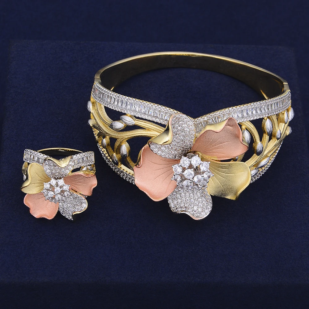 Роскошный Дубай Свадебный юбилей 2 шт браслет кольцо Ювелирные наборы для женщин