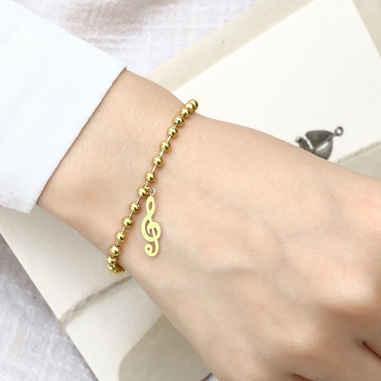 Beads Bracelet SHE WEIER, браслет на лодыжку с музыкальными нотами на ногу для женщин, браслет на босую ногу, Пляжная цепочка, ювелирные изделия из нержавеющей стали, аксессуары - Окраска металла: Beads Bracelet