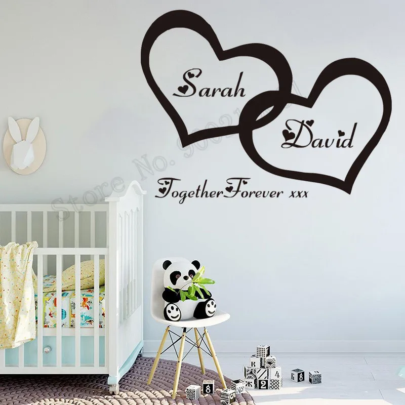 Custom Name Livingroom Wall Decoration Hearts Personalised Couple Sticker Romantic Mural Poster Decals LY1185 | Дом и сад