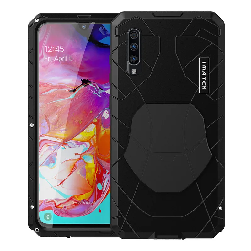 Для samsung Galaxy A70 чехол для телефона жесткий алюминиевый металлический Закаленное стекло Защитная крышка для экрана сверхпрочный защитный силиконовый чехол - Цвет: black