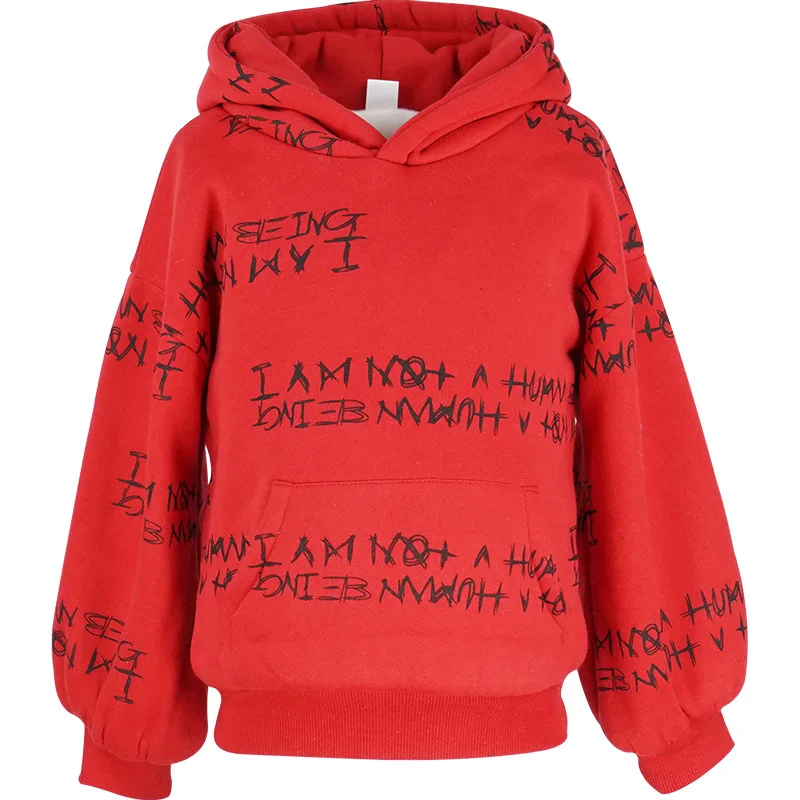 Girls' sweater thick Korean version of the winter 2018 new hooded shirt children plus velvet loose tide pocket top t-shirt | Мать и