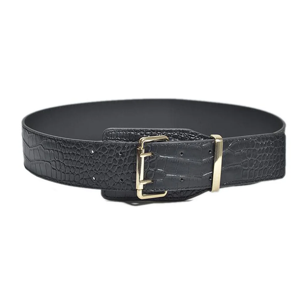 Женский корсет эластичный пояс из искусственной кожи с золотой пряжкой широкий