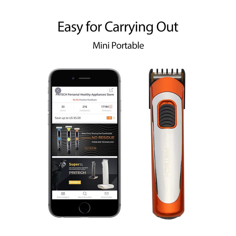 PRITECH Portable Electric Hair Clipper Professional Mini Trimmer Cutting Machine Beard Barber Razor For Men Style Tools | Бытовая