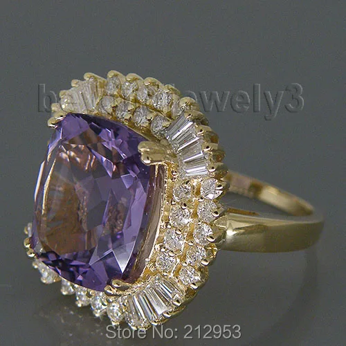 Женское кольцо с аметистом 13x15 мм 14 карат желтое золото 9 80 карат|ring for|rings for womenrings