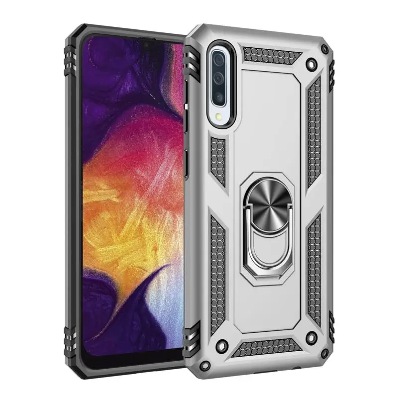Серебристый Противоударный чехол для samsung Galaxy A50 Мягкий силиконовый чехол бампер кольцо Магнитный чехол samsung A10 a20 a30 a40 A60 a70 A80 A90 чехол - Цвет: Серебристый