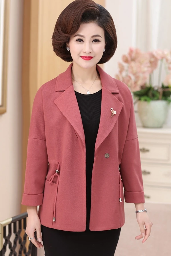 

Women's Spring and Autumn short paragraph small coat middle-aged ladies fashion solid color windbreaker jacket Loose wild Slim