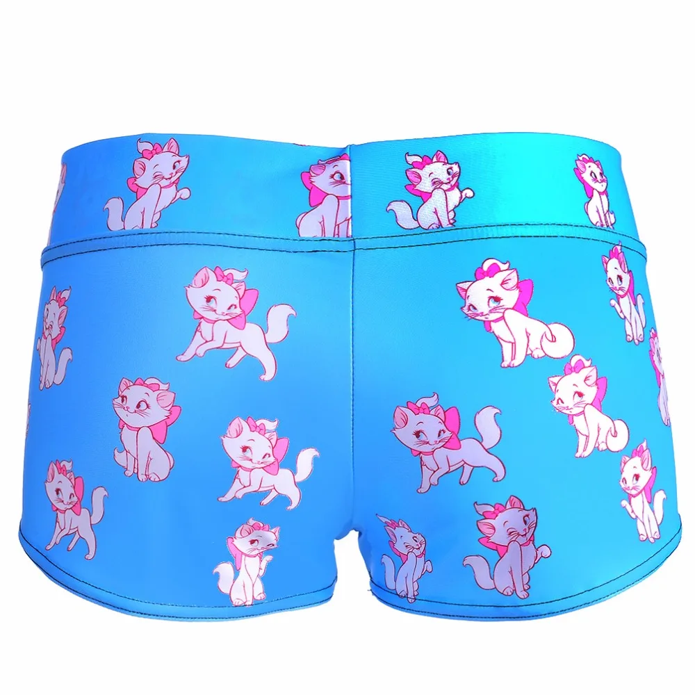 Новинка 2016 сексуальные шорты для фитнеса Женские с милым котом синие эластичные
