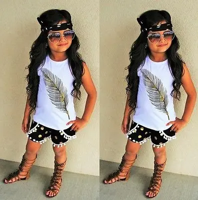 Комплект детской одежды из 3 предметов без рукавов для девочек жилет с перьями +