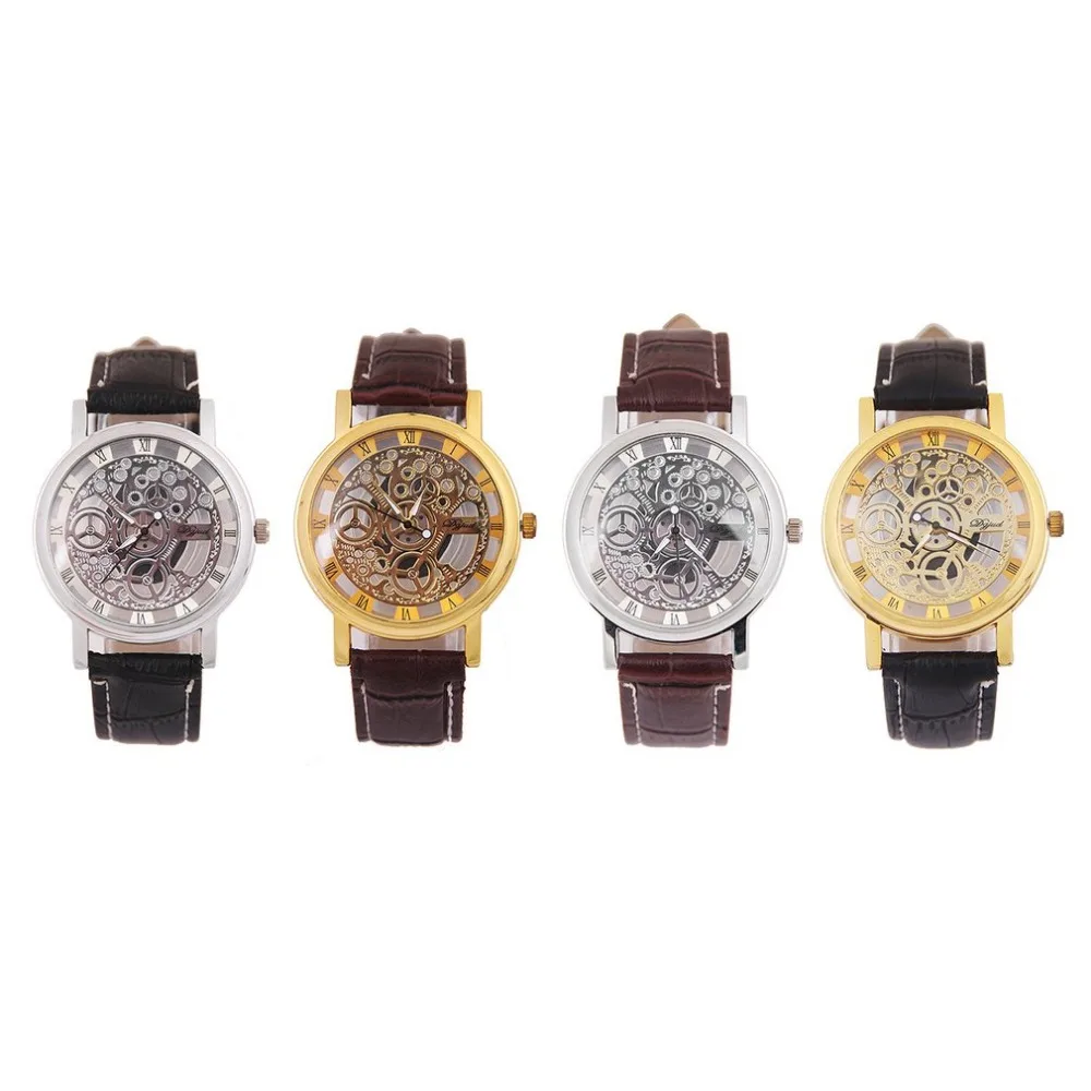 Простые мужские часы с скелетом открытые деловые кварцевые Военные Спортивные