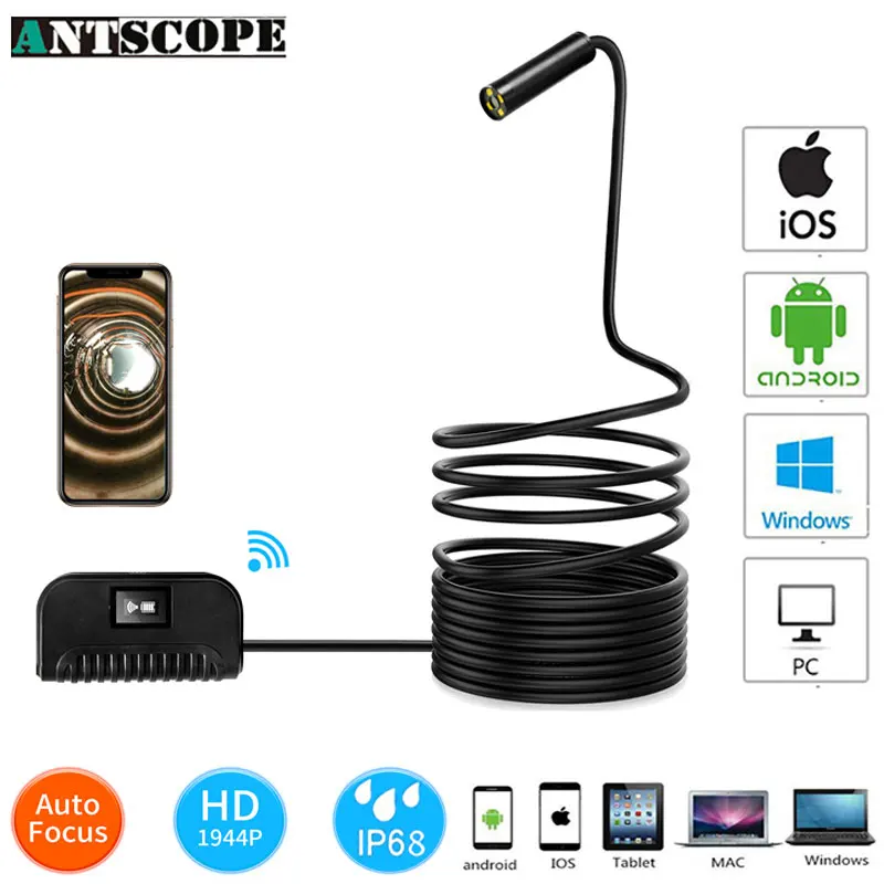 Black Hardwire Antscope 1944P HD Водонепроницаемый Wifi эндоскоп камера 5,0 мегапикселей Автофокус мини Инспекционная камера бороскоп для IOS/Android 24 - Цвет: Black Hardwire