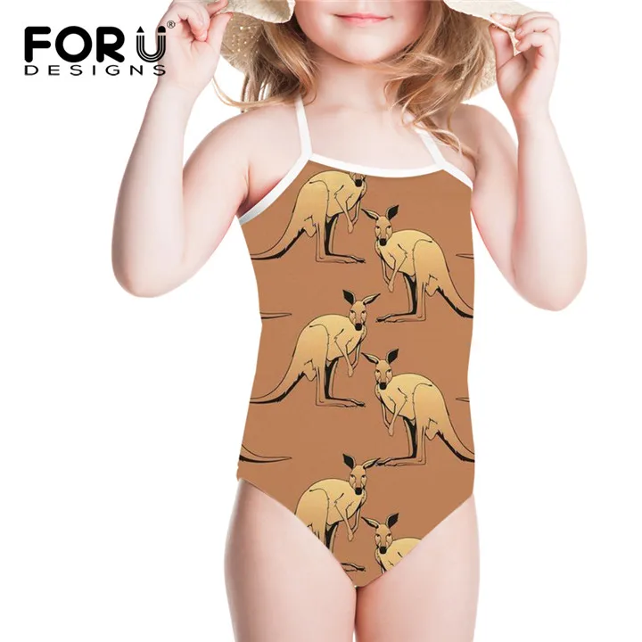 FORUDESIGNS/купальный костюм для девочек, цельный костюм жираф, кенгуру, детская одежда для плавания с принтом, цельный купальный костюм Монокини - Цвет: ZJZ305BS