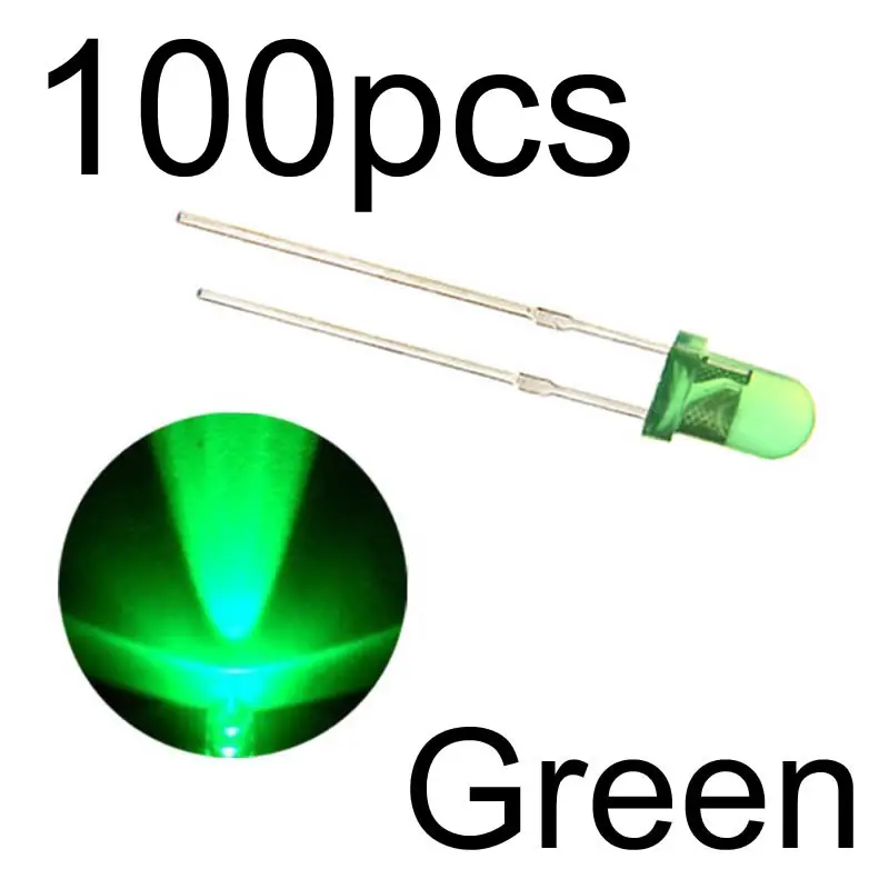 green 100pcs MCIGICM 100 шт. 5 мм светодиодный диодный светильник Набор DIY светодиодный s Набор белый желтый красный зеленый синий электронный diy Набор Горячая Распродажа - Цвет: green 100pcs