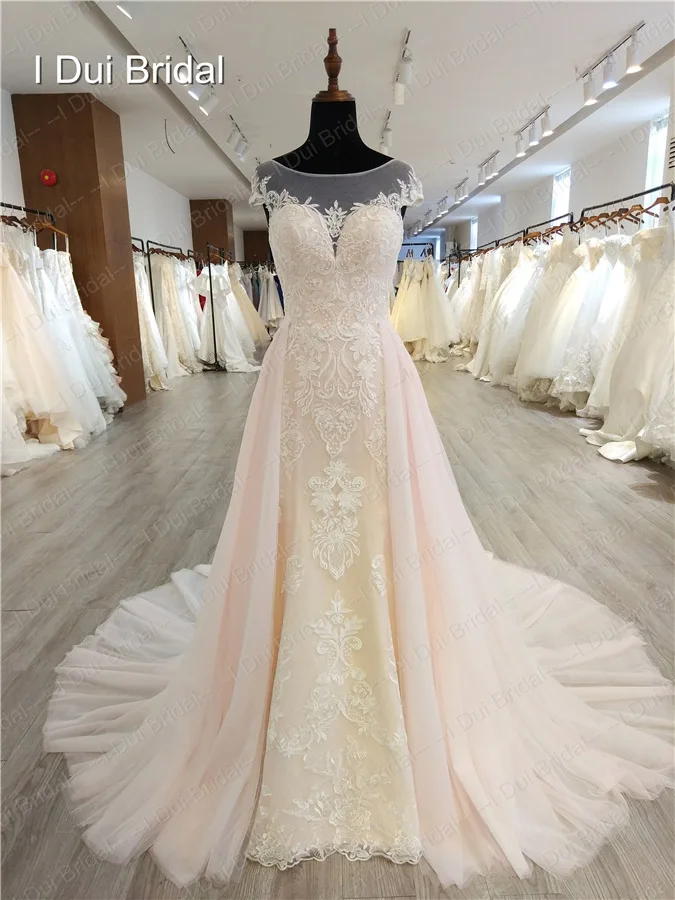 Blush pink Съемная юбка Румяна розовое свадебное платье Линия Кружева Аппликация, свадебное платье - Цвет: Blush pink