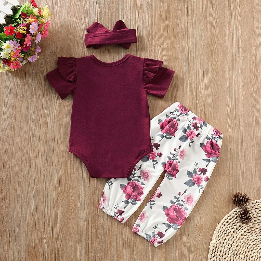 Toddler Baby Girl set Clothes Short Sleeves Romper Tops+Floral Pants+Headbands Summer Outfits kid clothes Dropshipping | Детская одежда