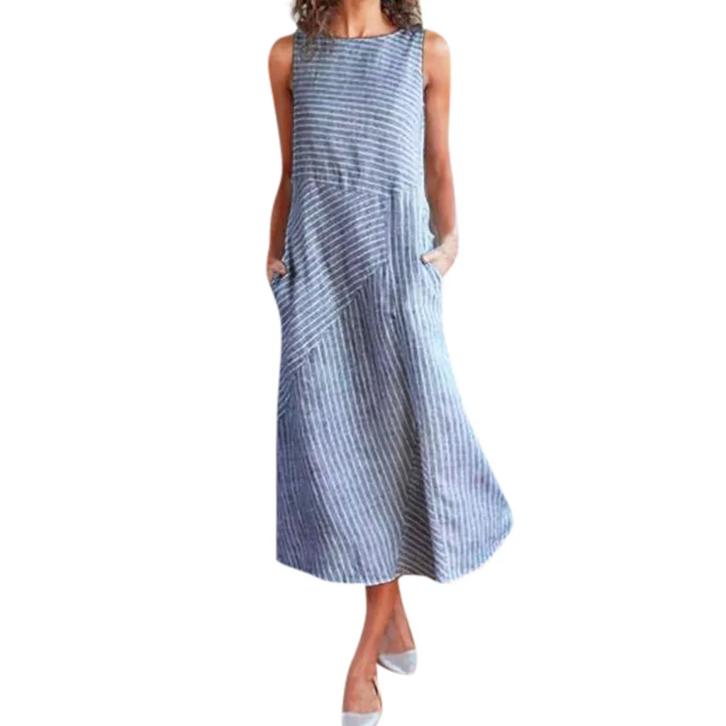 Фото Летние женские длинные платья с карманами свободные - купить