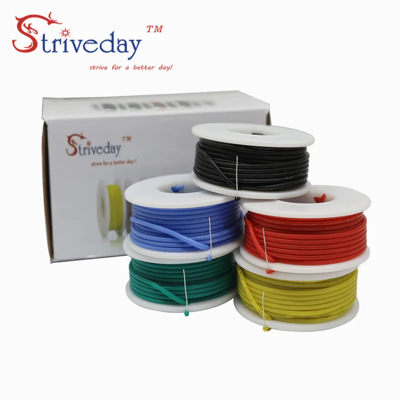 

22AWG 30m Flexible Silicone Solid electronic wire Tinned Copper line 5 color Mix package PCB Cable wire DIY