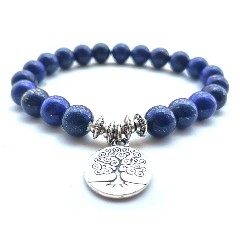 Браслет из черного лавового камня с буквами OM дерево жизни 8 мм браслет