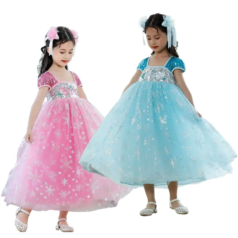 Китайский Hanfu Elza платье для девочек-подростков Костюм Снежинки Снежная королева, детское платье подружки невесты с блестками, платье принцессы, Детская ретро-туника для выпускного вечера