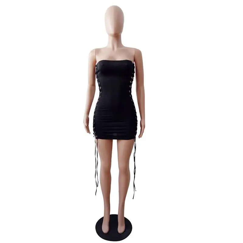 Летние пикантные с открытыми плечами сбоку Criss Cross бинты Для женщин платья Bodycon